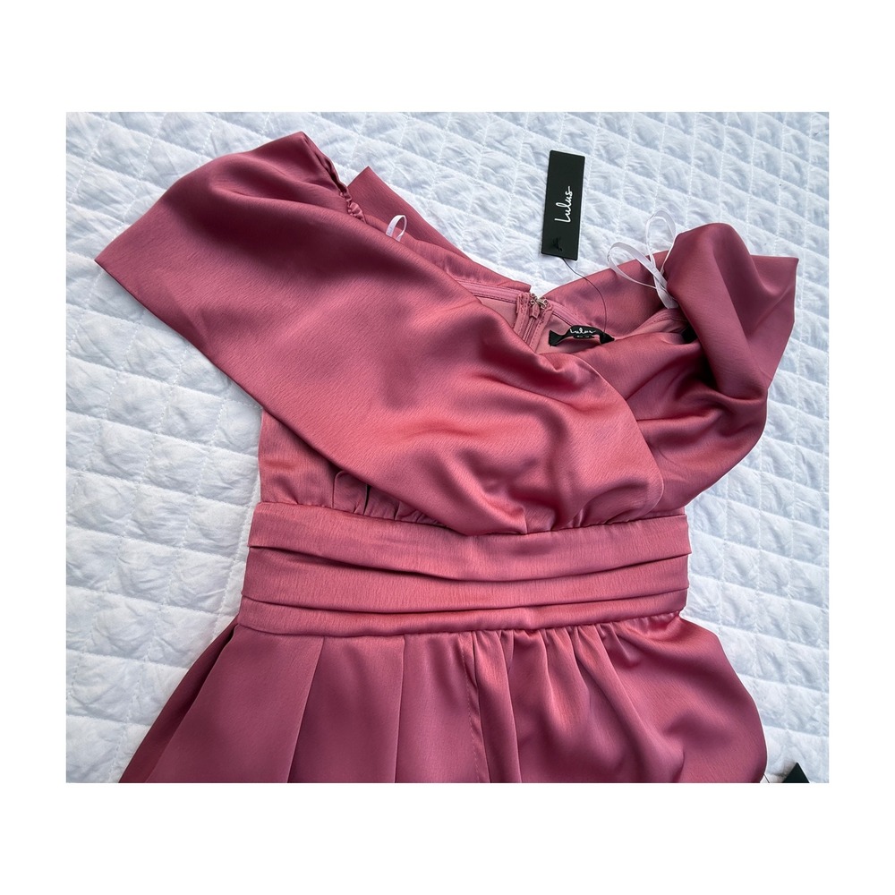 Lulus Pink Satin Off Shoulder Draped Mini Dress D17130 Cocktail Party XS NEW - Picture 11 of 11